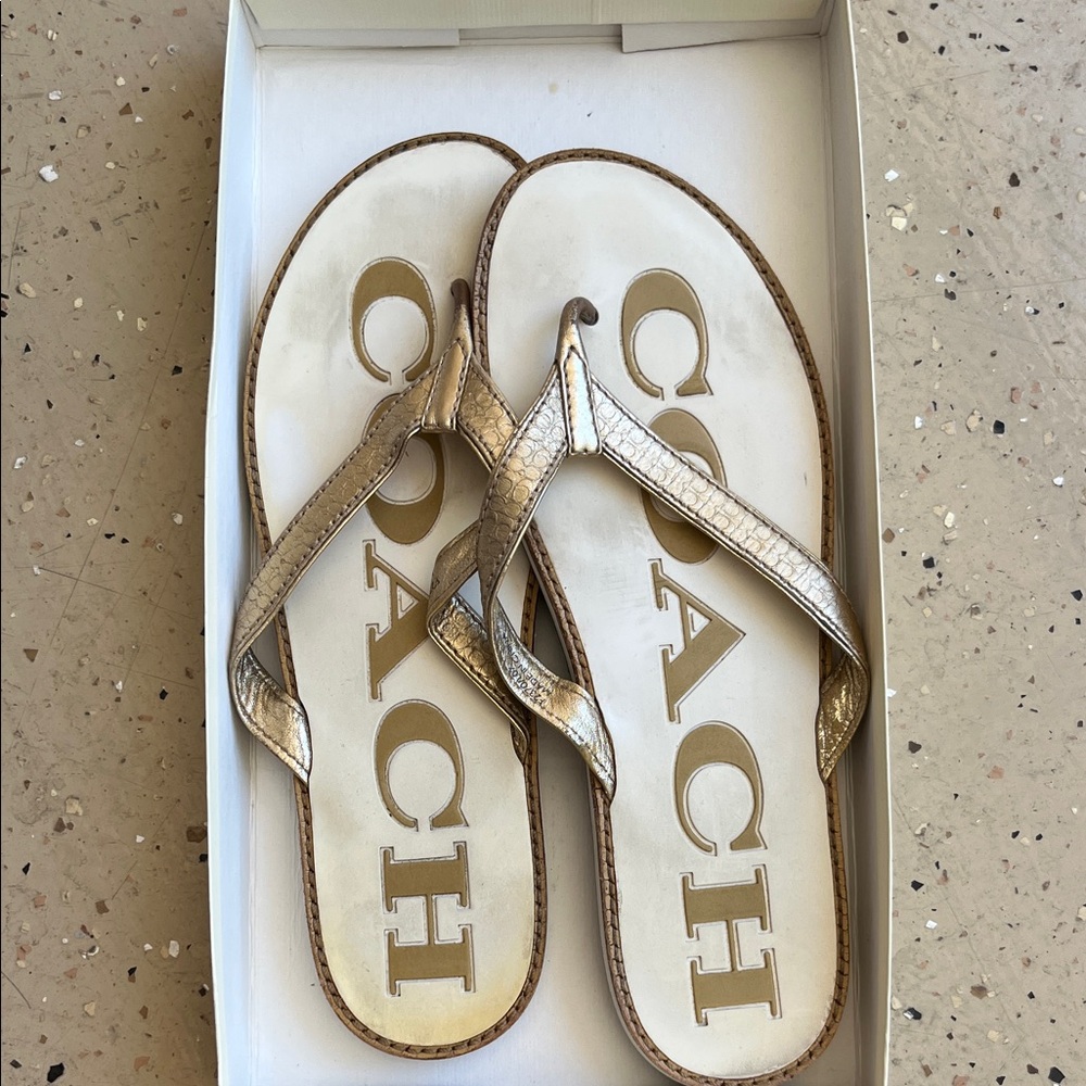 Coach Metallic Gold Flip Flops